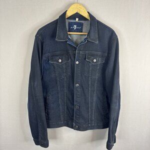 7 For All Mankind Denim Jacket Men Medium Trucker Dark Wash USA Made